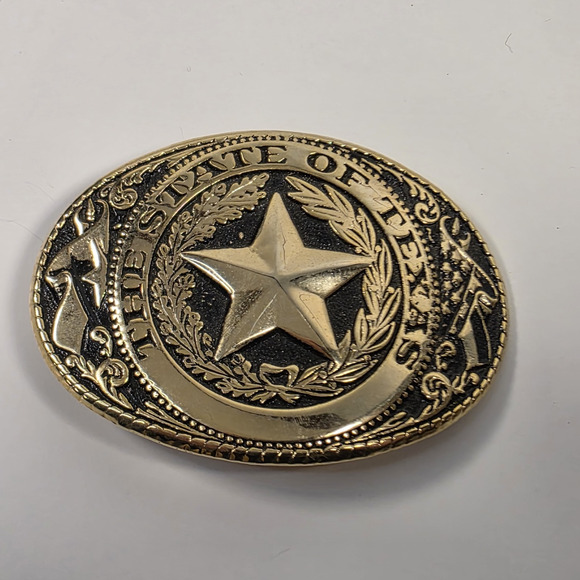 The State of Texas Star Logo Flag Gold-Tone Metal Western Belt Buckle USA - Picture 2 of 7